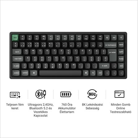 Keychron K2 Ultra 8K Bluetooth / vezeték nélküli magyar Apex Red mechanikus billentyűzet fekete [ah:02eea9e5214947c6dda1baa858b59d5db30fce8f4b8170eaf1c39b278ca92fd5] [ah-transfer:a8b0c46589b540ac9e9b11cbb24bf35b]