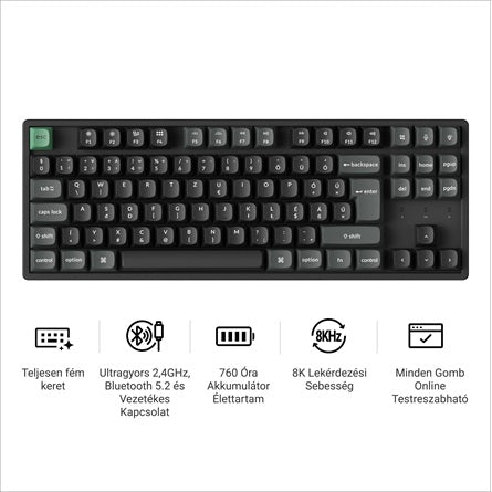 Keychron K8 Ultra 8K Bluetooth / vezeték nélküli magyar Apex Brown mechanikus billentyűzet fekete [ah:2a51a71bdc8bf97105014ef3d5effbbde06da170331f84d94a4048c6a65f6a2c] [ah-transfer:b5393419bf75485d885eb541aecb10e6]