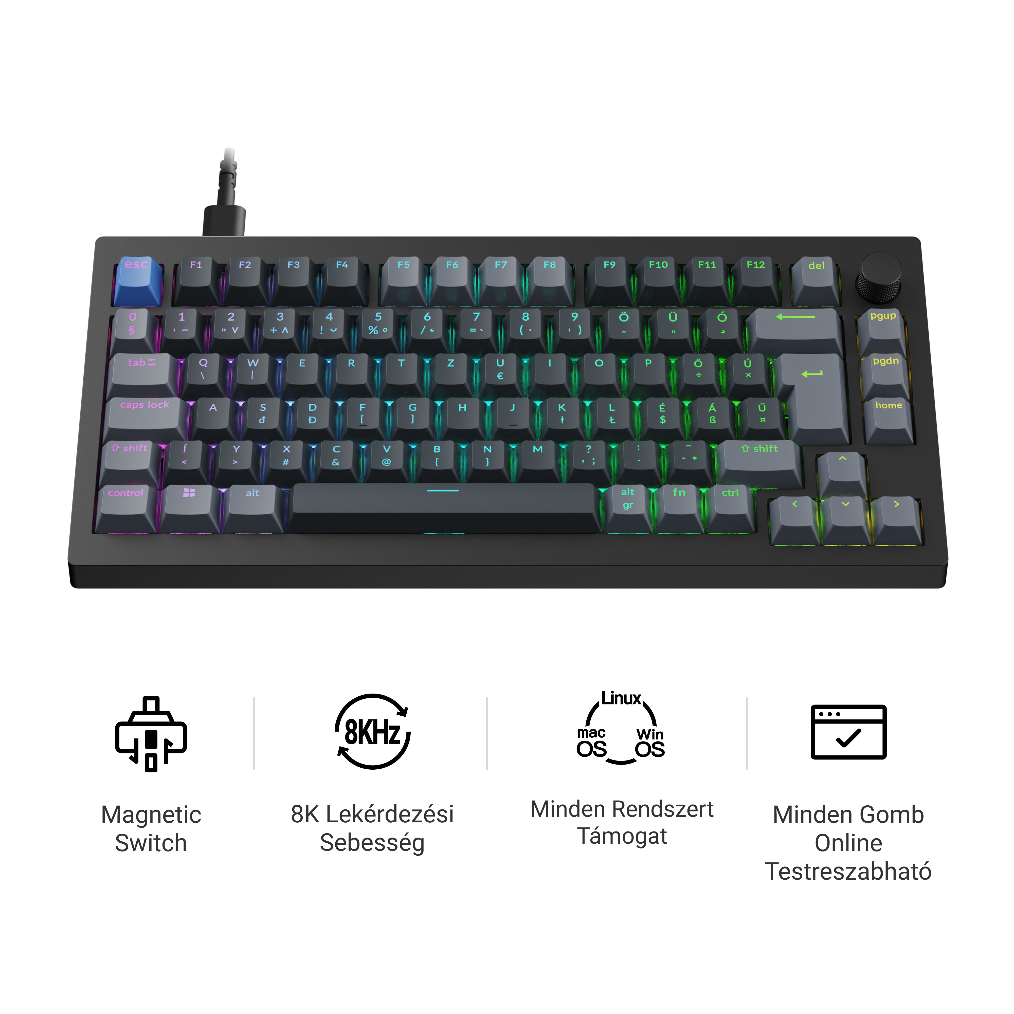 Keychron J8 HE 8K - vezeték nélküli mechanikus billentyűzet - ISO HU