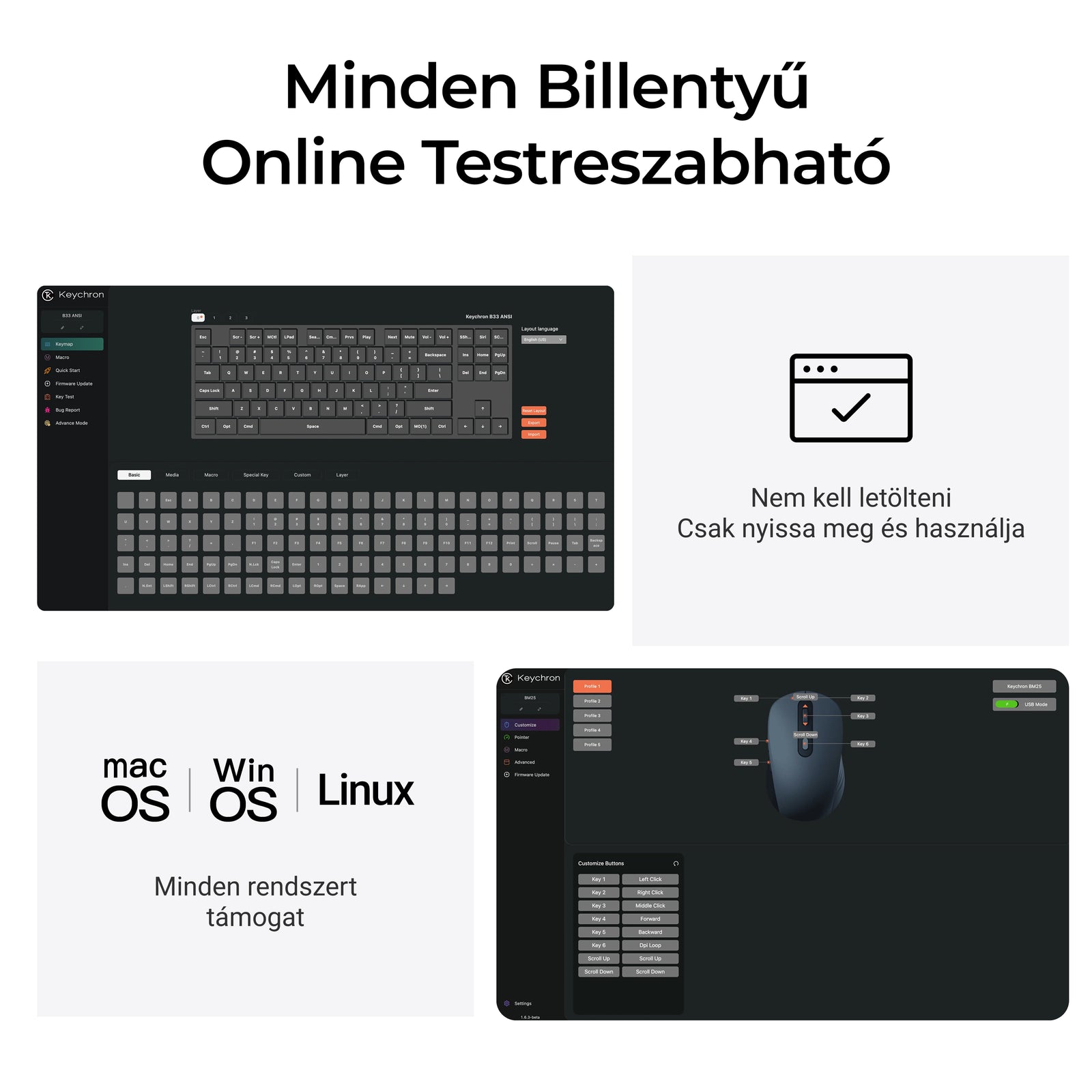 Keychron B33 billentyűzet és BM25 Egér - ISO HU wireless