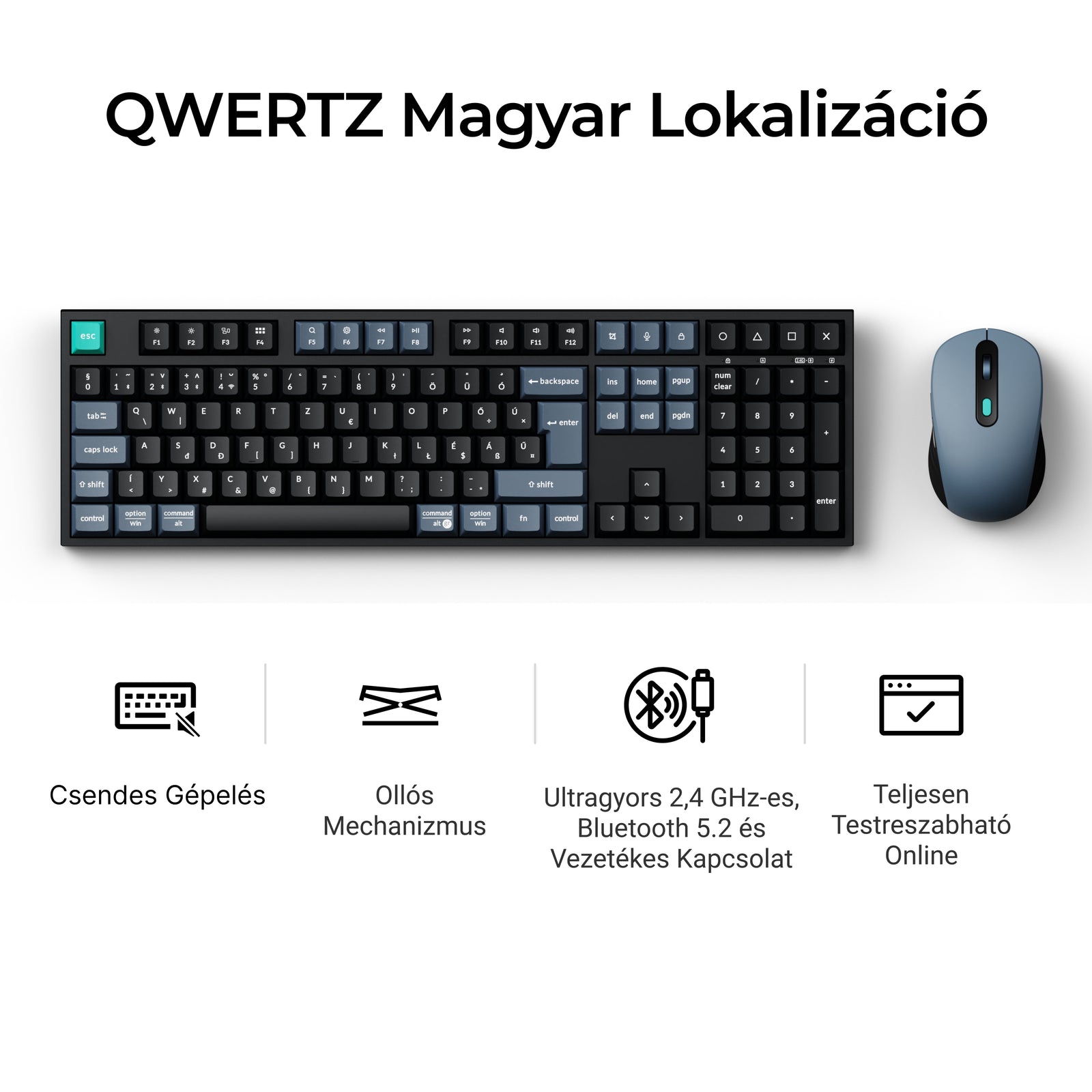 Keychron B36 billentyűzet és BM25 Egér - ISO HU wireless