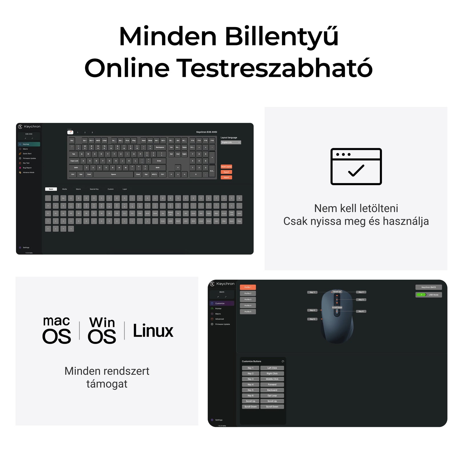 Keychron B36 billentyűzet és BM25 Egér - ISO HU wireless