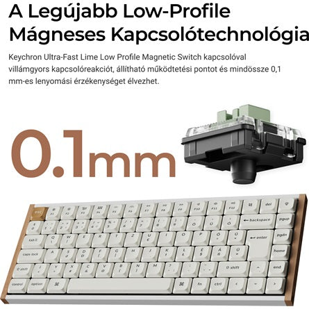 Keychron K3 HE Bluetooth / vezeték nélküli magyar Ultra-fast Lime Magnetic mechanikus billentyűzet fehér [ah:ea49a219af082aebad7a79cbb561046a39831162f60dccd4cfd39d7016803b2c] [ah-transfer:30583d2a48074fcea6dc4807e24d30a2]